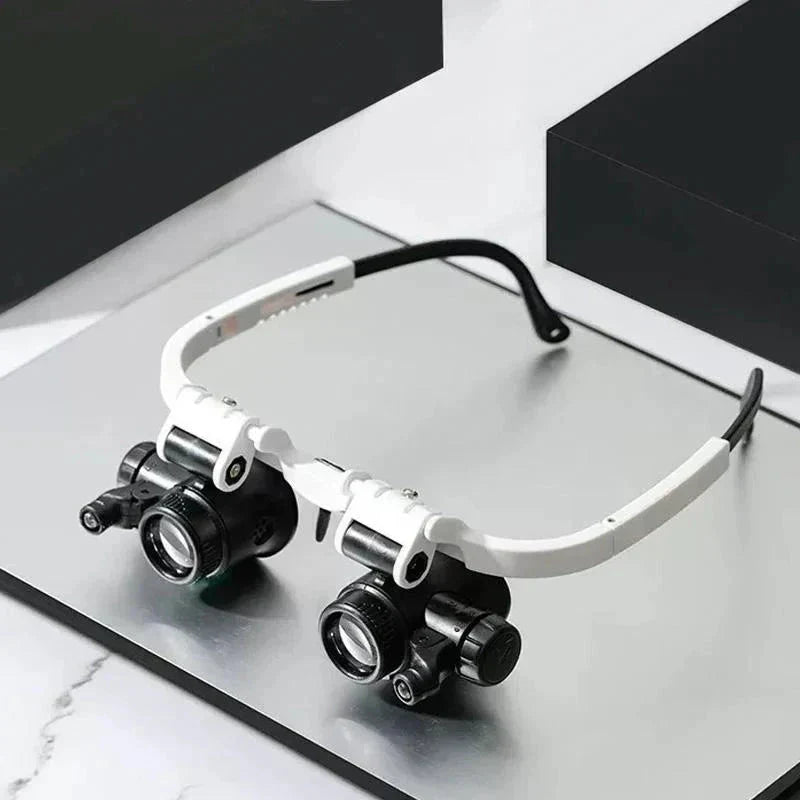 Head-Worn Magnifier with LED Light, 8x 15x 23x Interchangeable Lenses for Jewelry Repair, Soldering, Model Building | Lonoma