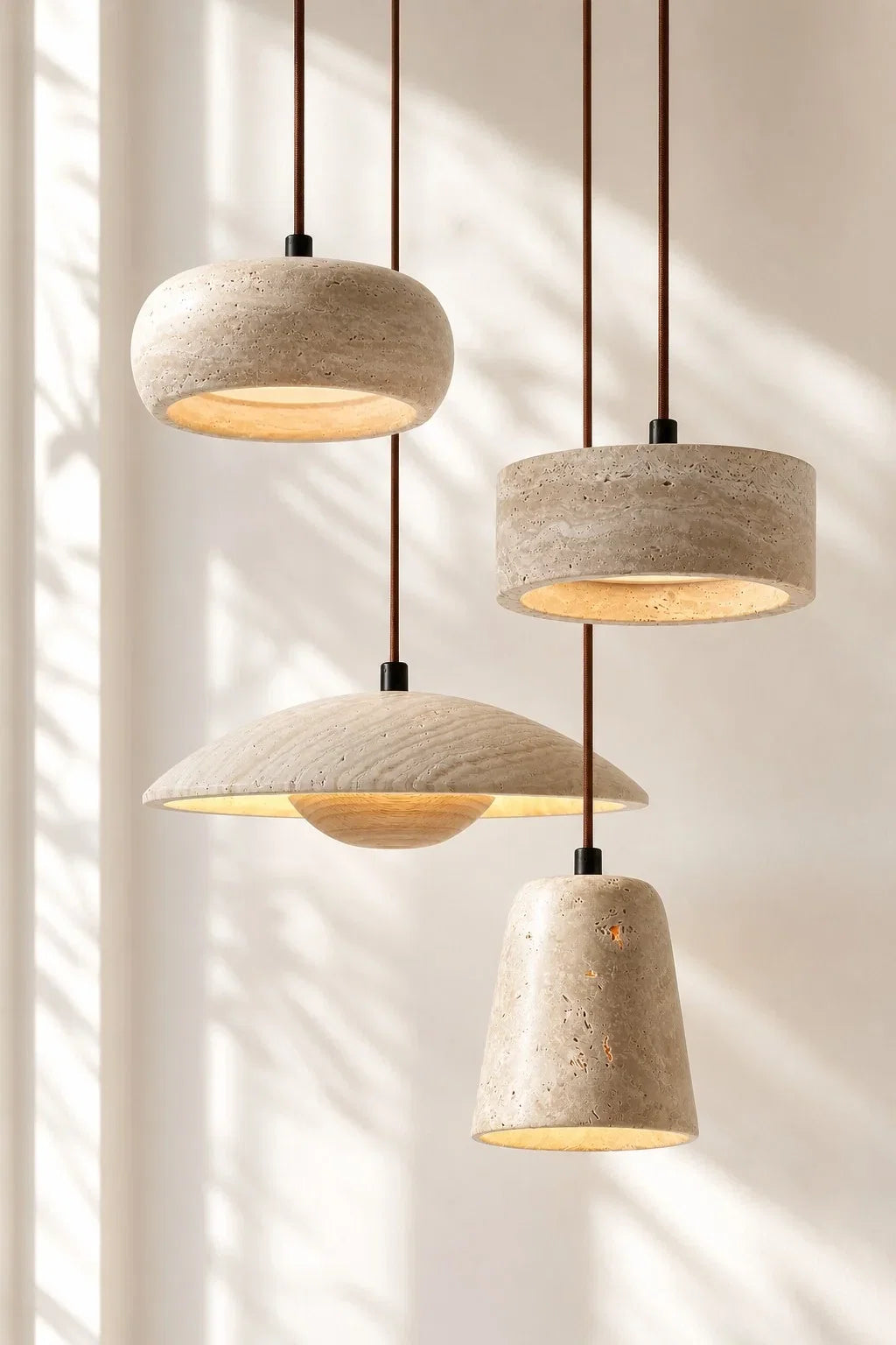 Suspension en Travertine Crème Naturel Style Wabi Sabi pour Salle à Manger Chambre Éclairage Doux Minimaliste | Koossa