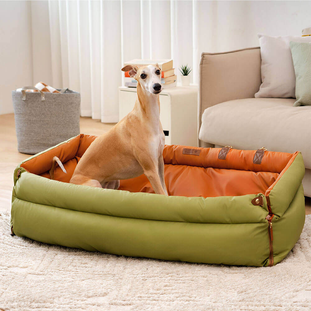 Dog Car Seat Booster Faux Leather Padded Small Medium Dogs 21.7x19.7x17.7 in Safety Leash Anti-Slip Travel Bed | Koossa