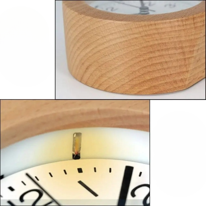 Natural Wood Alarm Clock with LED Nightlight – Silent Analog Quartz Design for Peaceful Sleep and Gentle Wake-Up | Lonoma