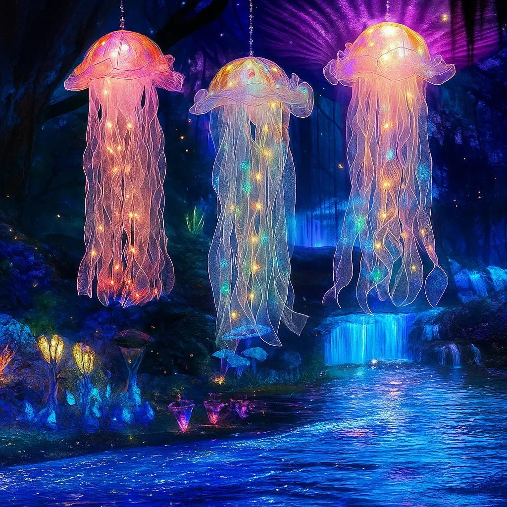 Méduse lumineuse LED suspendue en plastique 50 cm rose bleu violet vert décoration chambre enfant salon | Koossa