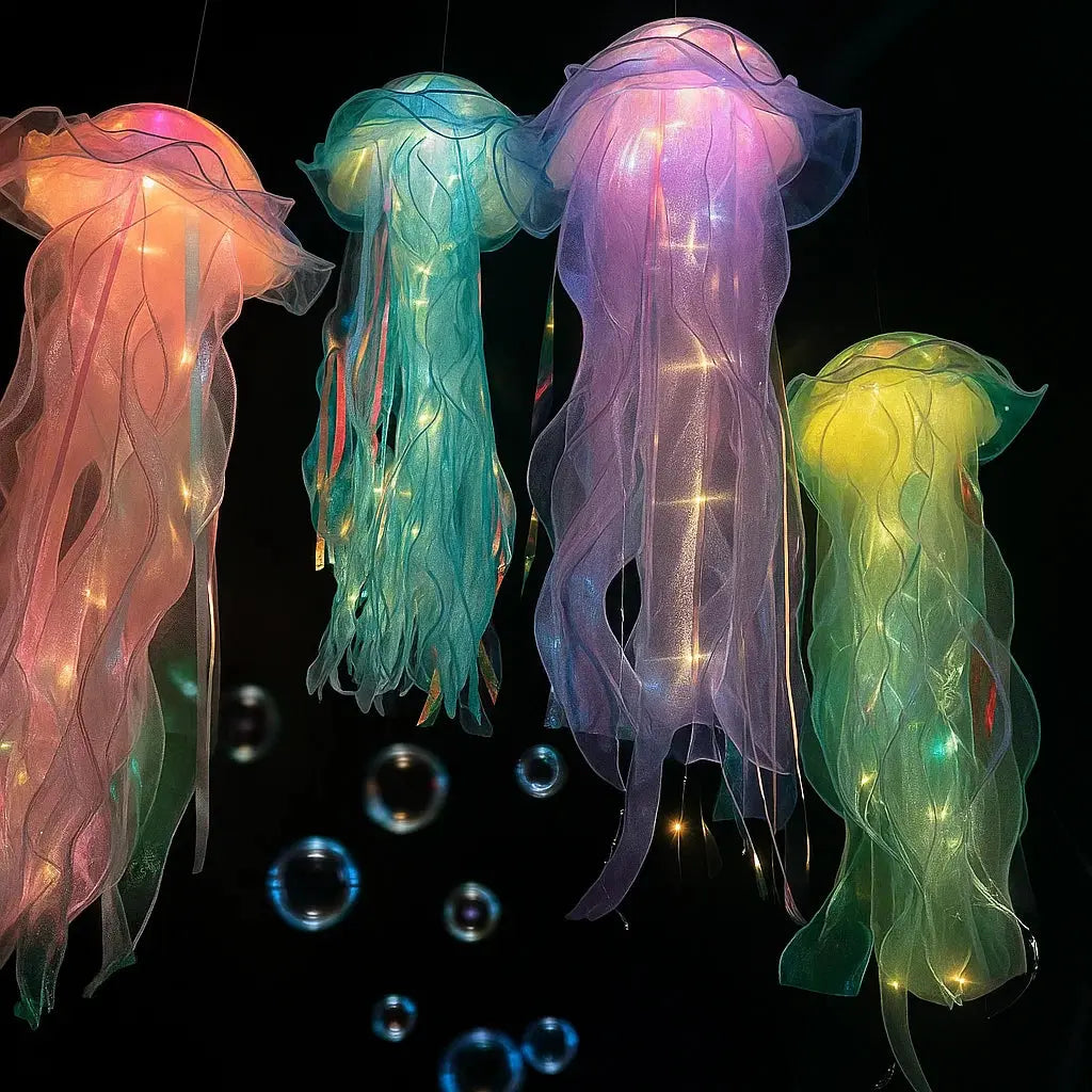 Méduse lumineuse LED suspendue en plastique 50 cm rose bleu violet vert décoration chambre enfant salon | Koossa