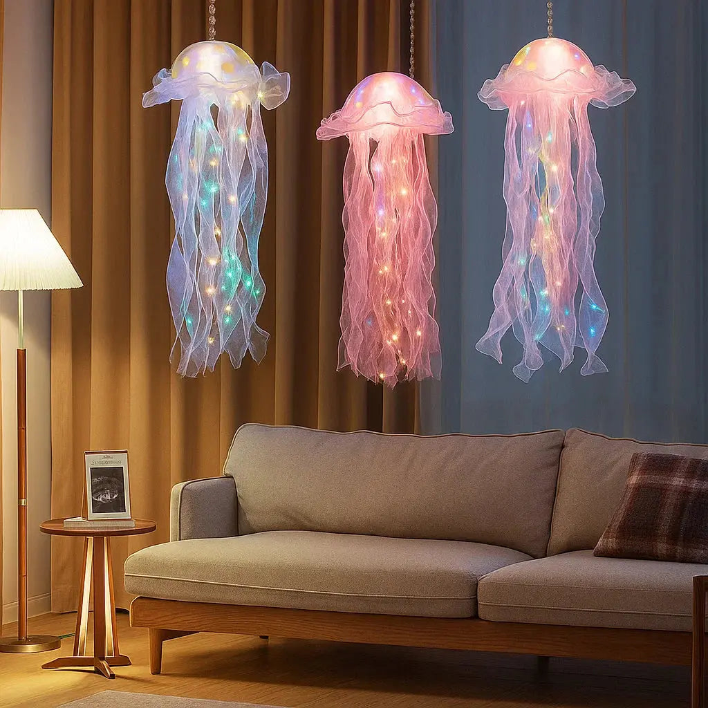 Méduse lumineuse LED suspendue en plastique 50 cm rose bleu violet vert décoration chambre enfant salon | Koossa