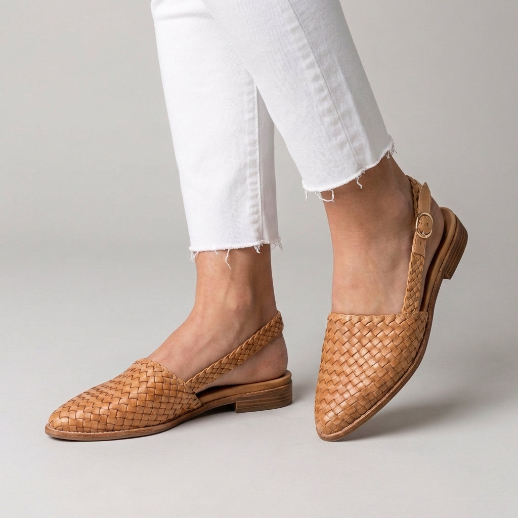Pointed Woven Slingback Flats in Eco Leather – Elegant Everyday Footwear | Koossa