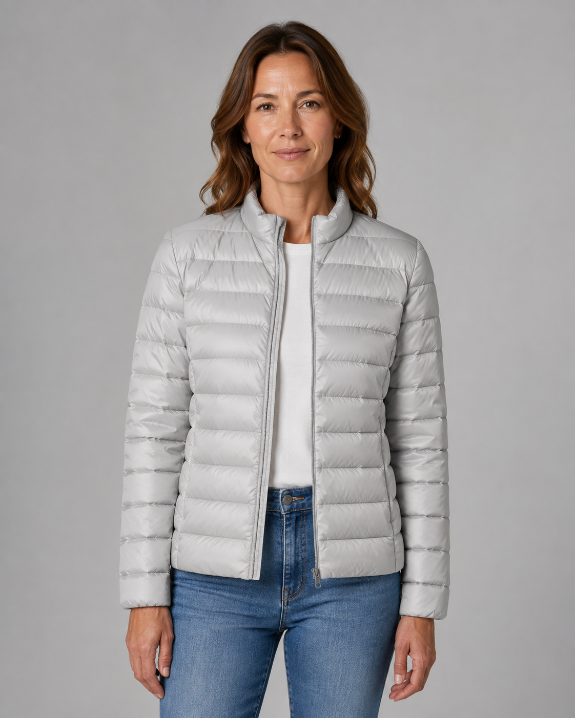 Women's Quilted Puffer Coat with High Funnel Neck and Front Zipper – Insulated Midweight Outerwear for Fall and Spring – Casual Layering | Lonoma