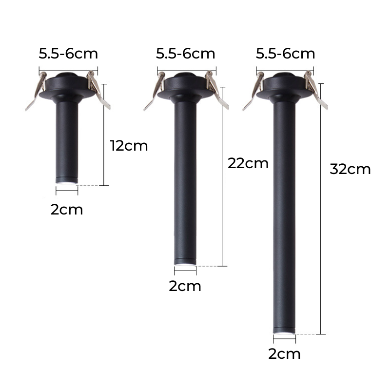 Spot LED cylindrique encastré 7 W aluminium noir blanc nickel 12–32 cm éclairage directionnel intérieur | Koossa