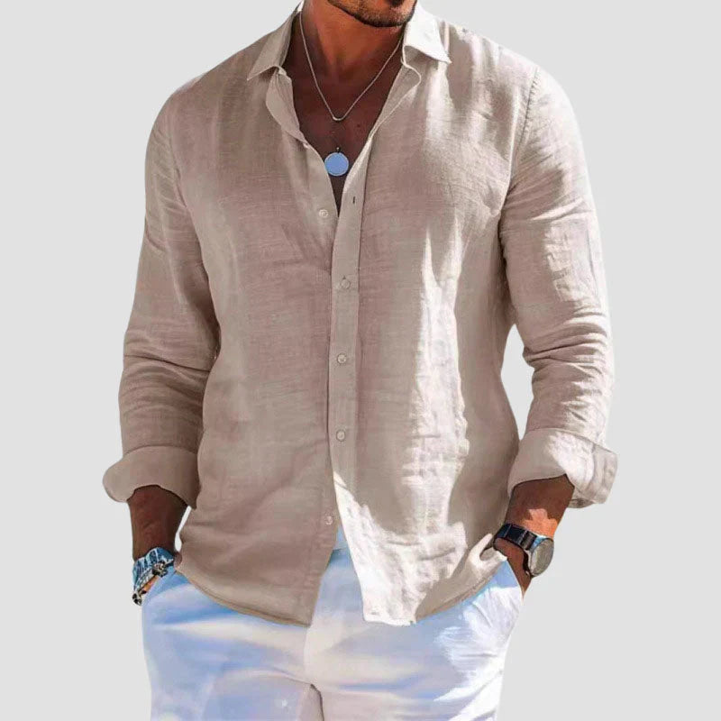 Men's Relaxed Linen Shirt in Navy, White, Brown, Grey, and Black – Effortless Summer Style for Holidays and Smart-Casual Occasions | Koossa