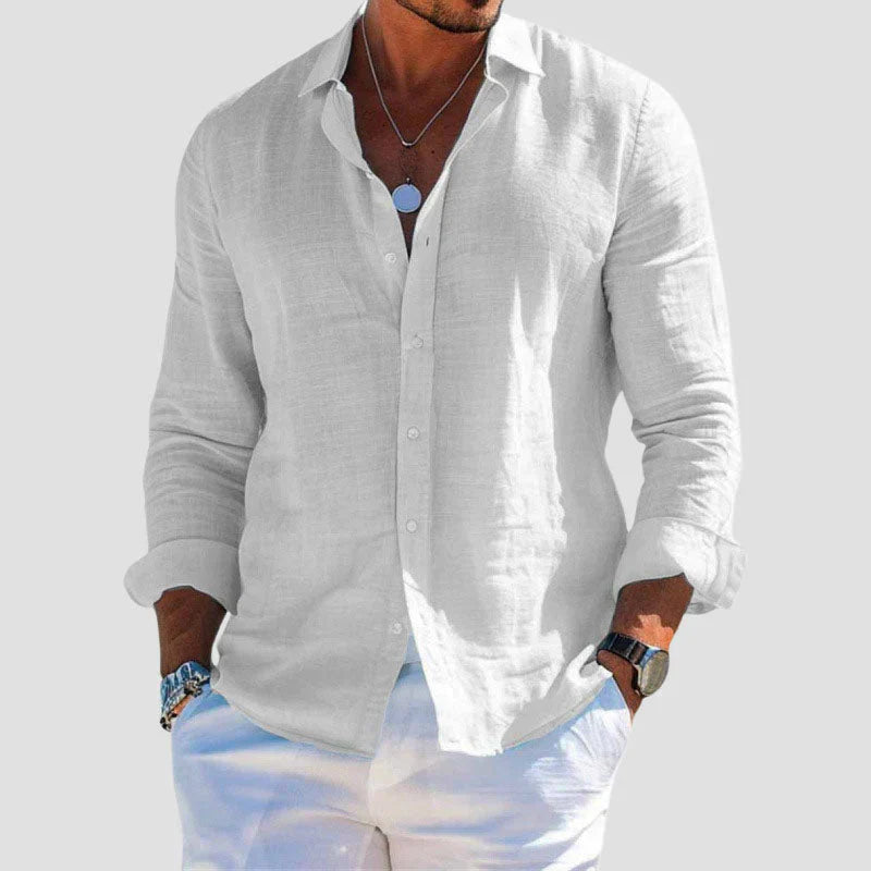 Men's Relaxed Linen Shirt in Navy, White, Brown, Grey, and Black – Effortless Summer Style for Holidays and Smart-Casual Occasions | Koossa