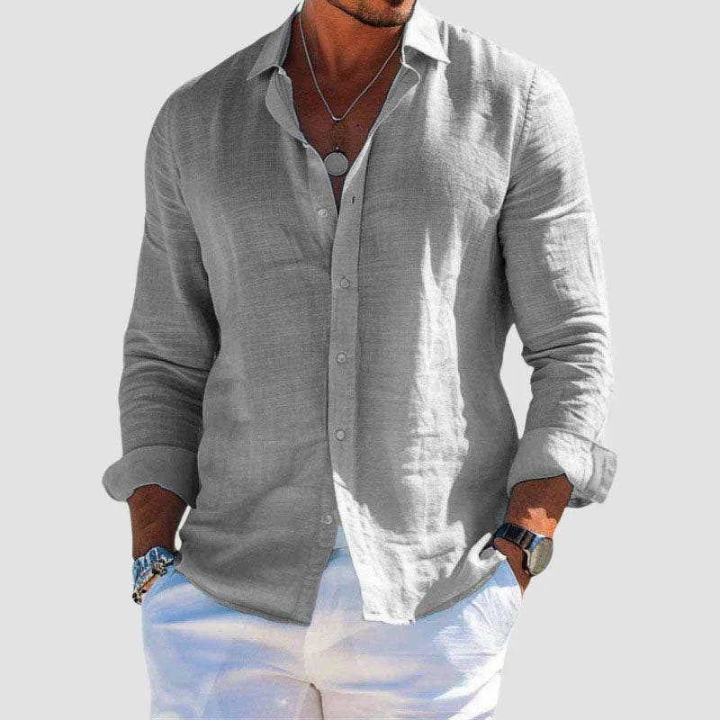 Men's Relaxed Linen Shirt in Navy, White, Brown, Grey, and Black – Effortless Summer Style for Holidays and Smart-Casual Occasions | Koossa
