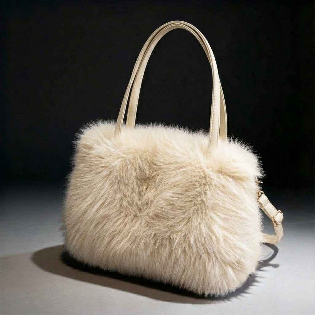 Fuzzy Faux Fur Handbag with Shoulder Straps – Cloud-Soft Winter Purse for Women, Everyday Tote | Fashion Accessory | Lonoma