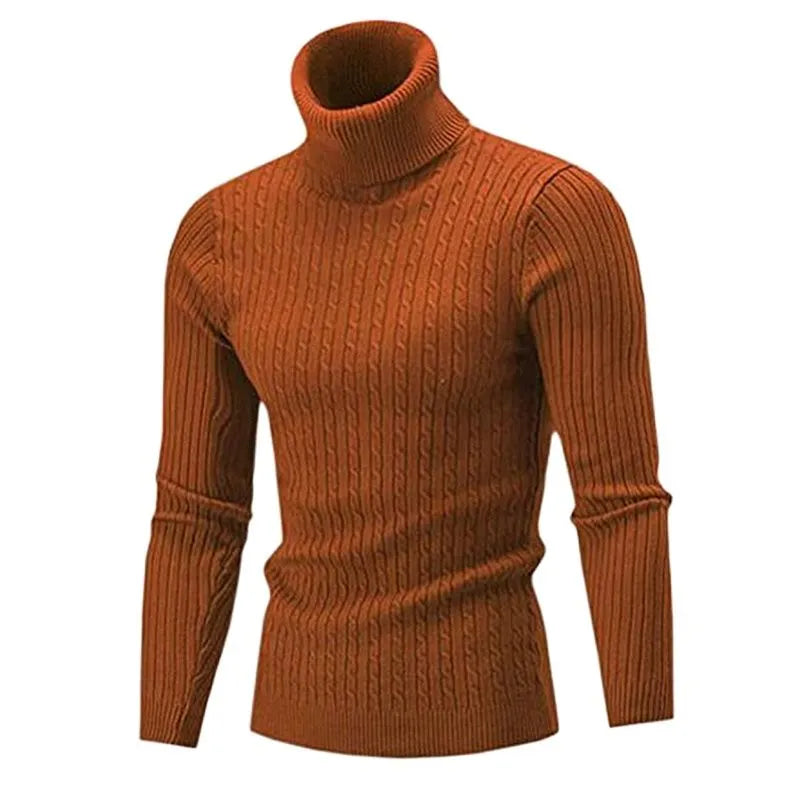 Men's Slim-Fit Turtleneck Sweater with Cable Knit Design – Warm Winter Pullover for Casual & Layered Looks, Long Sleeve Ribbed Crew | Lonoma