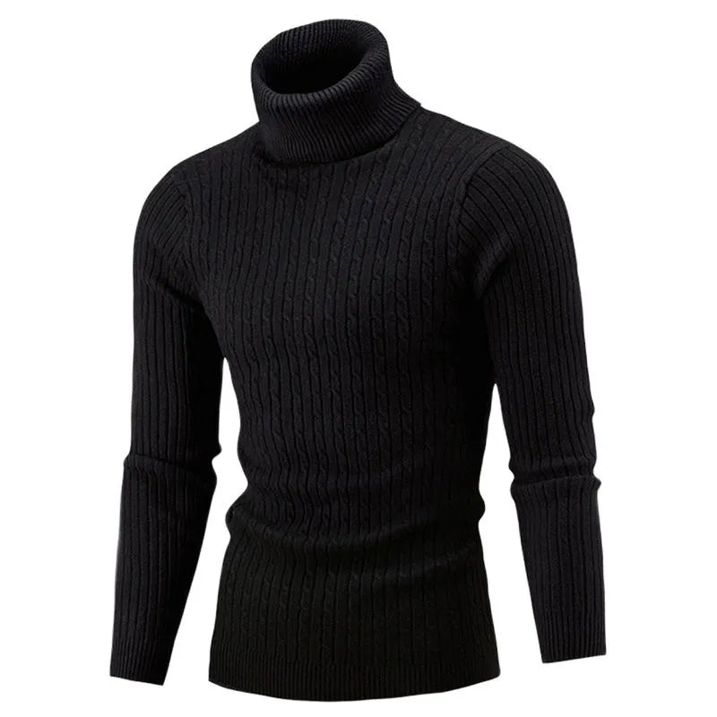 Men's Slim-Fit Turtleneck Sweater with Cable Knit Design – Warm Winter Pullover for Casual & Layered Looks, Long Sleeve Ribbed Crew | Lonoma