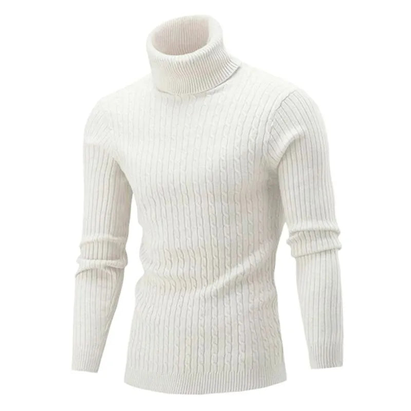 Men's Slim-Fit Turtleneck Sweater with Cable Knit Design – Warm Winter Pullover for Casual & Layered Looks, Long Sleeve Ribbed Crew | Lonoma