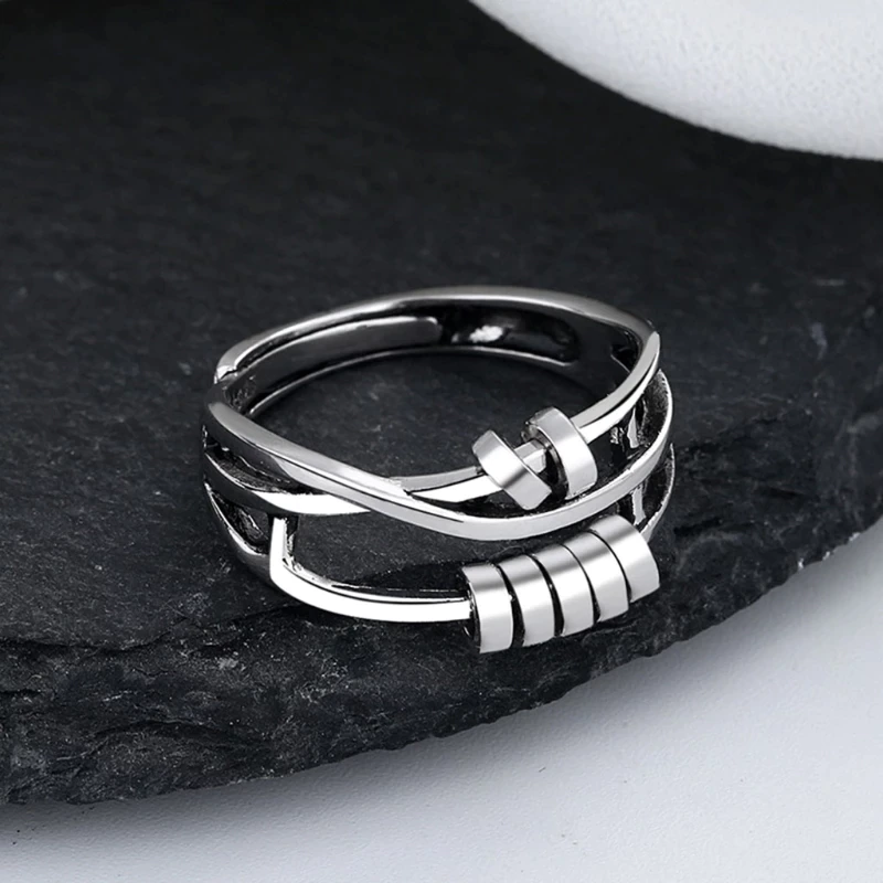 Adjustable Sterling Silver Spinning Band Ring — Stress Relief Fidget Ring for Mindful Moments | Koossa