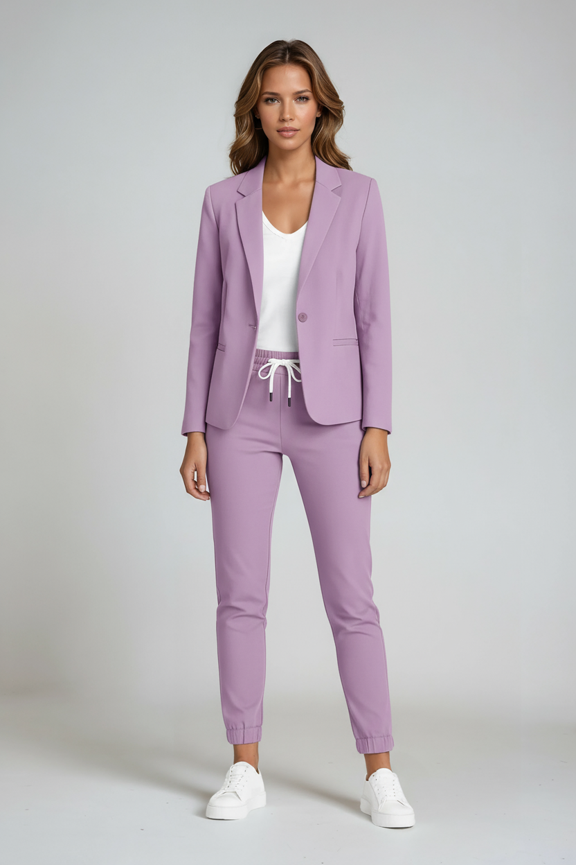 Women's Tailored Blazer and Drawstring Trouser Co-ord Set in Blue, Beige, Grey and Black | Koossa