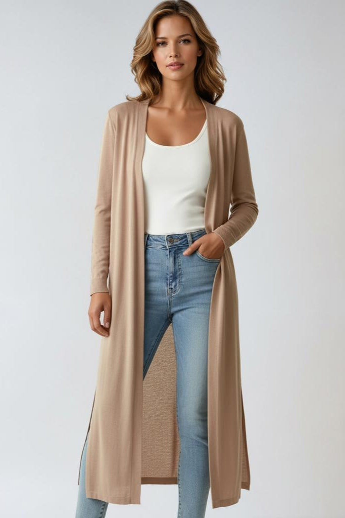Longline Open Front Cardigan in Soft Lightweight Knit – Timeless Layering for Effortless Elegance | Koossa