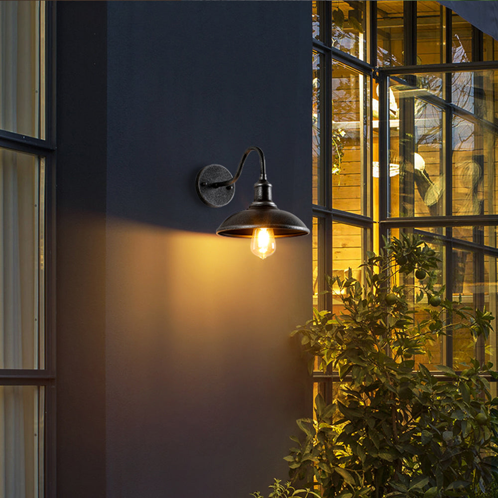 Applique murale extérieure industrielle en fer noir 37 cm avec LED pour éclairage façade jardin terrasse moderne | Koossa