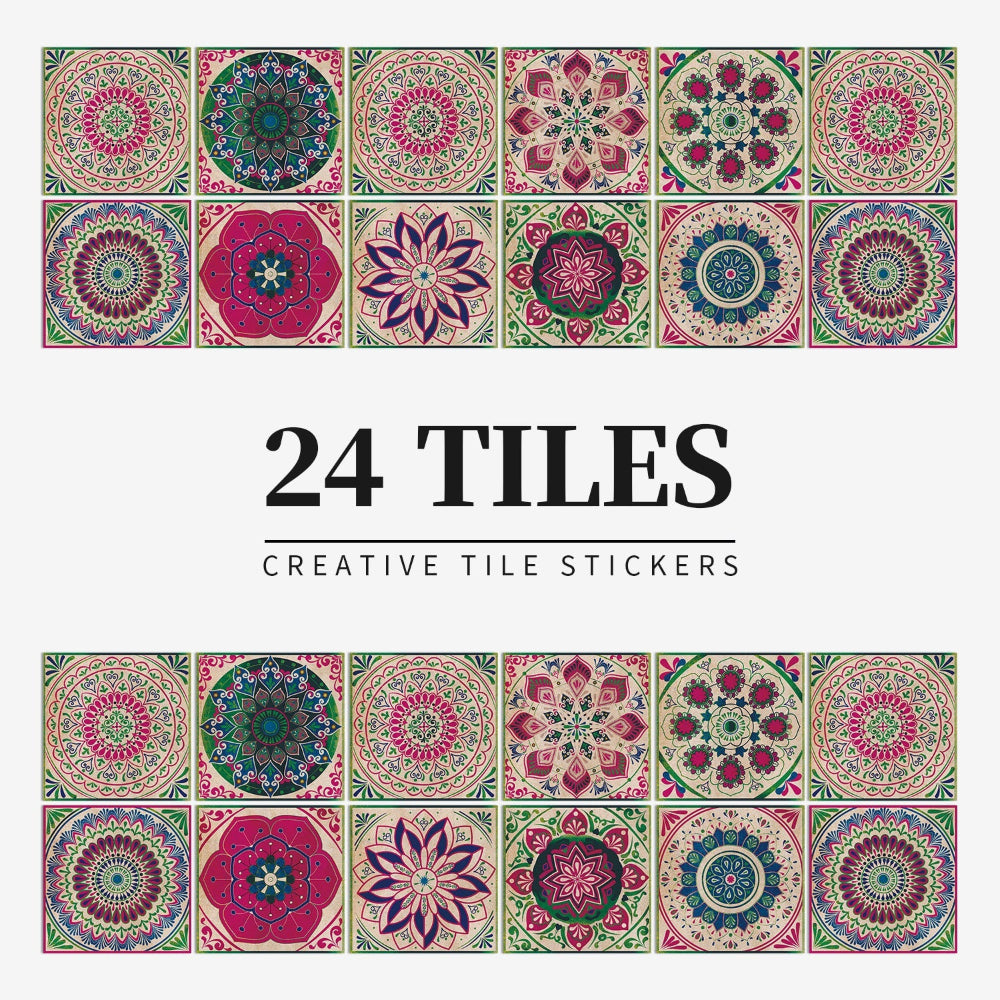 Stickers muraux adhésifs inspiration mandala portugais pour carrelage cuisine et salle de bains lot 24 pièces | Koossa
