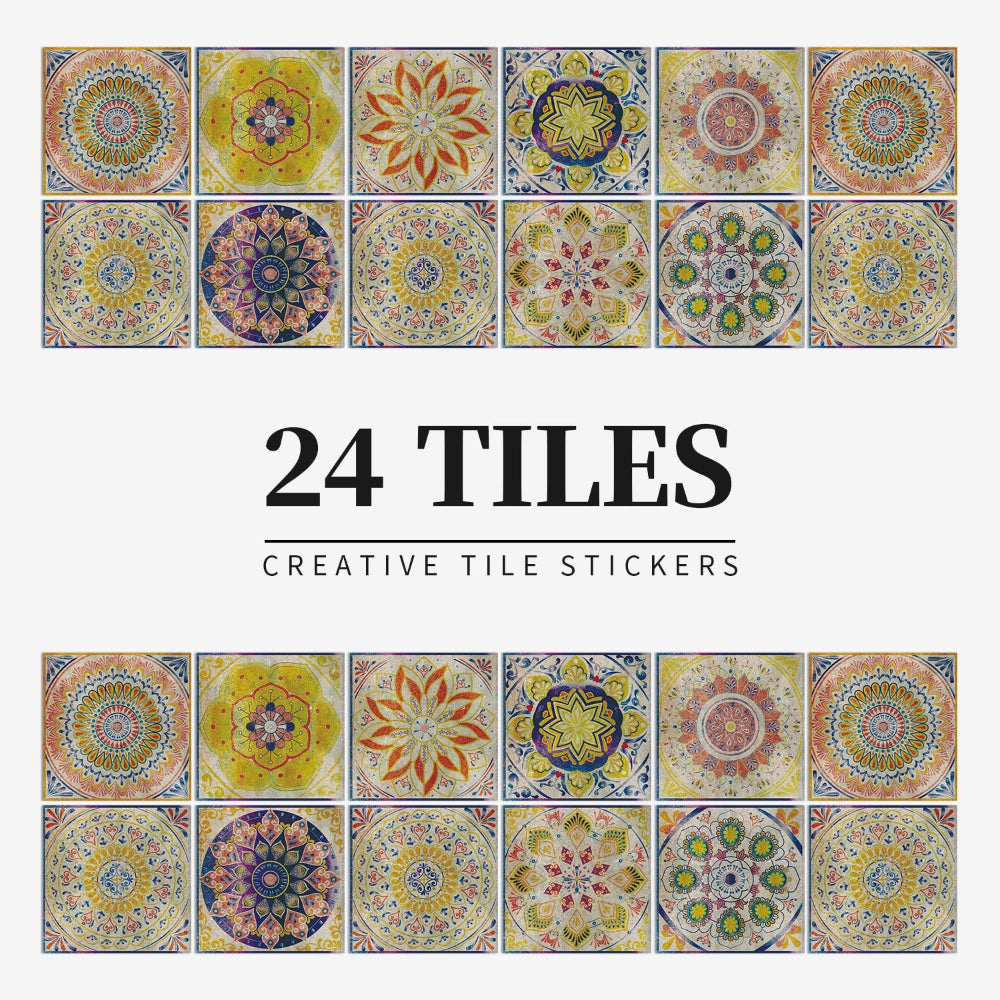 Stickers muraux adhésifs inspiration mandala portugais pour carrelage cuisine et salle de bains lot 24 pièces | Koossa