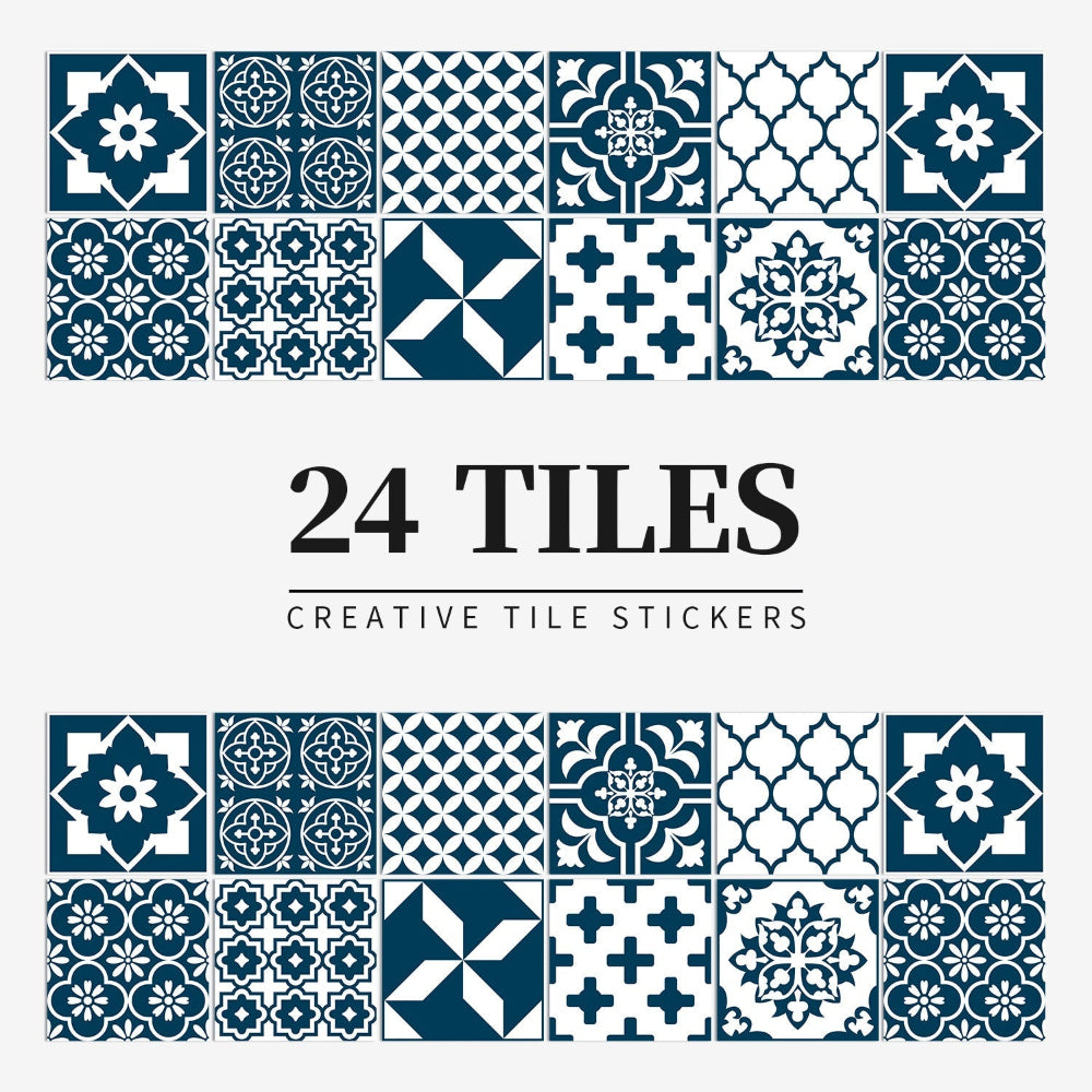 Stickers muraux adhésifs inspiration mandala portugais pour carrelage cuisine et salle de bains lot 24 pièces | Koossa