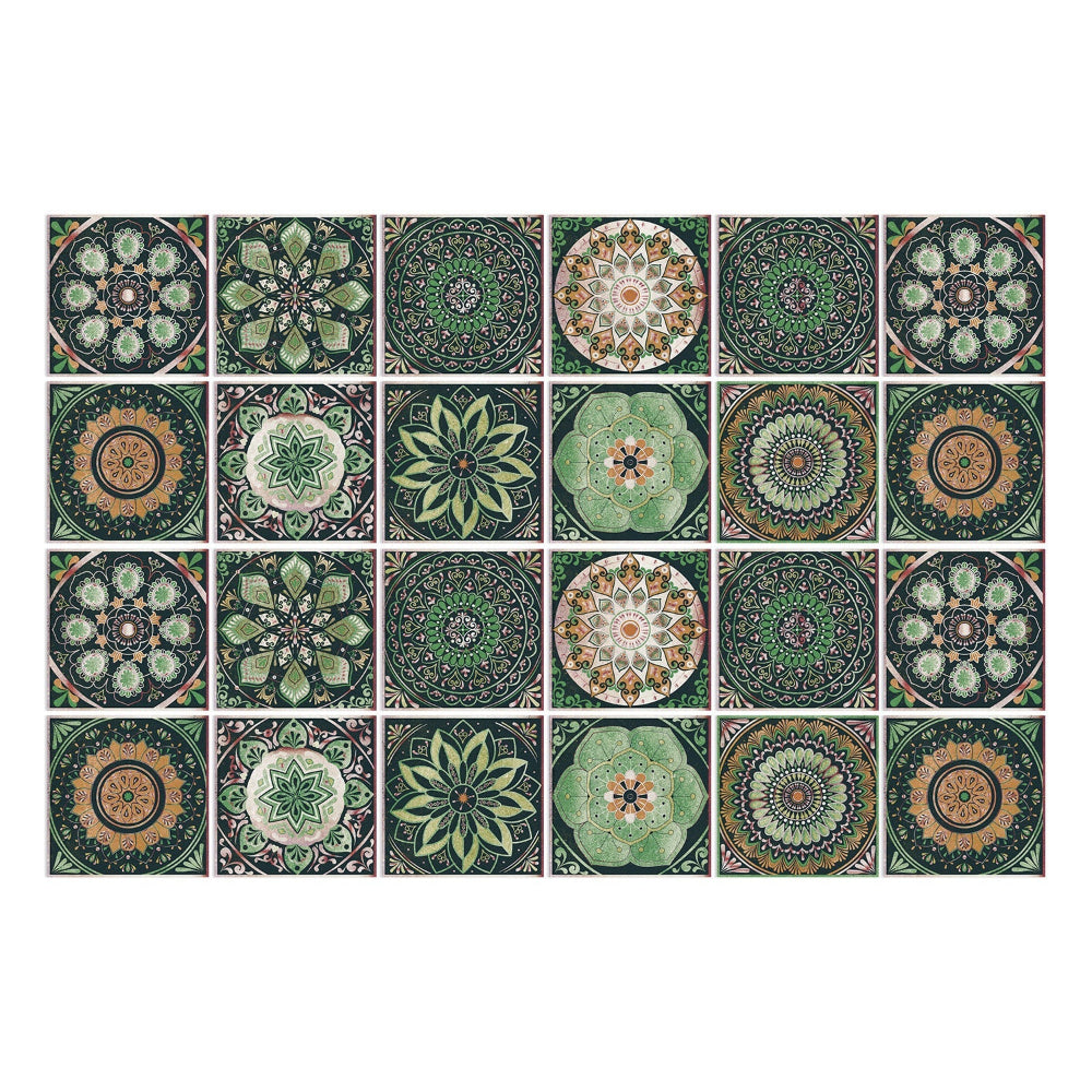 Stickers muraux adhésifs inspiration mandala portugais pour carrelage cuisine et salle de bains lot 24 pièces | Koossa