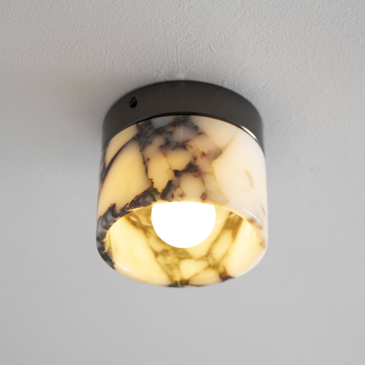 Round Marble Flush Mount Ceiling Light with Glass Shade 4.7 in – Modern Semi-Flush Fixture for Bedroom Hallway Entryway Kitchen Dining Room | Lonoma