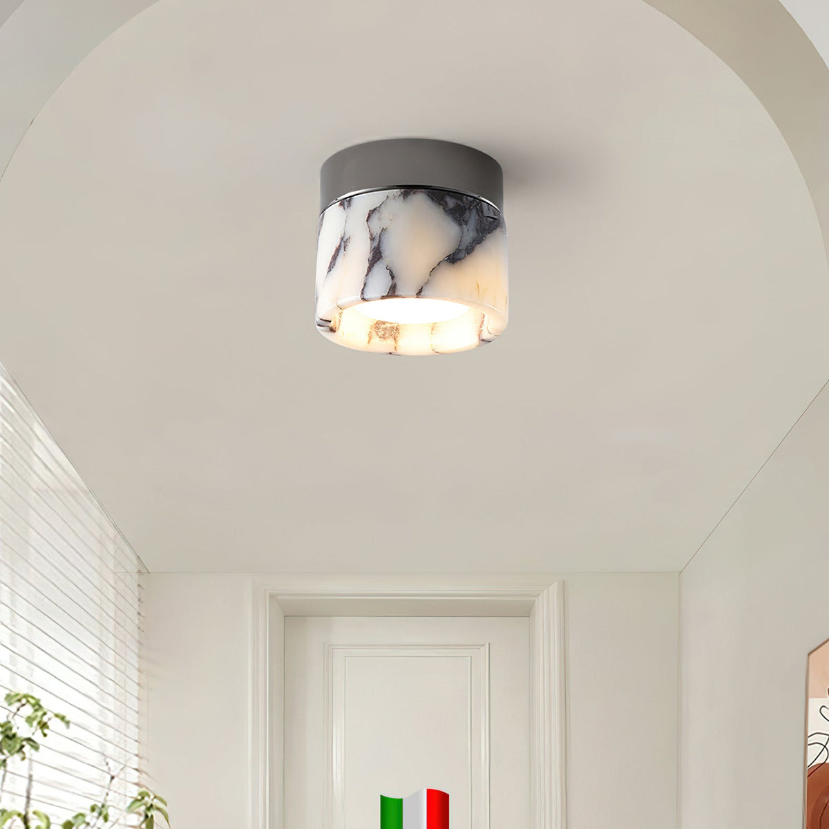 Round Marble Flush Mount Ceiling Light with Glass Shade 4.7 in – Modern Semi-Flush Fixture for Bedroom Hallway Entryway Kitchen Dining Room | Lonoma