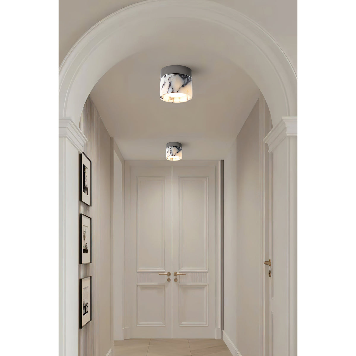 Round Marble Flush Mount Ceiling Light with Glass Shade 4.7 in – Modern Semi-Flush Fixture for Bedroom Hallway Entryway Kitchen Dining Room | Lonoma