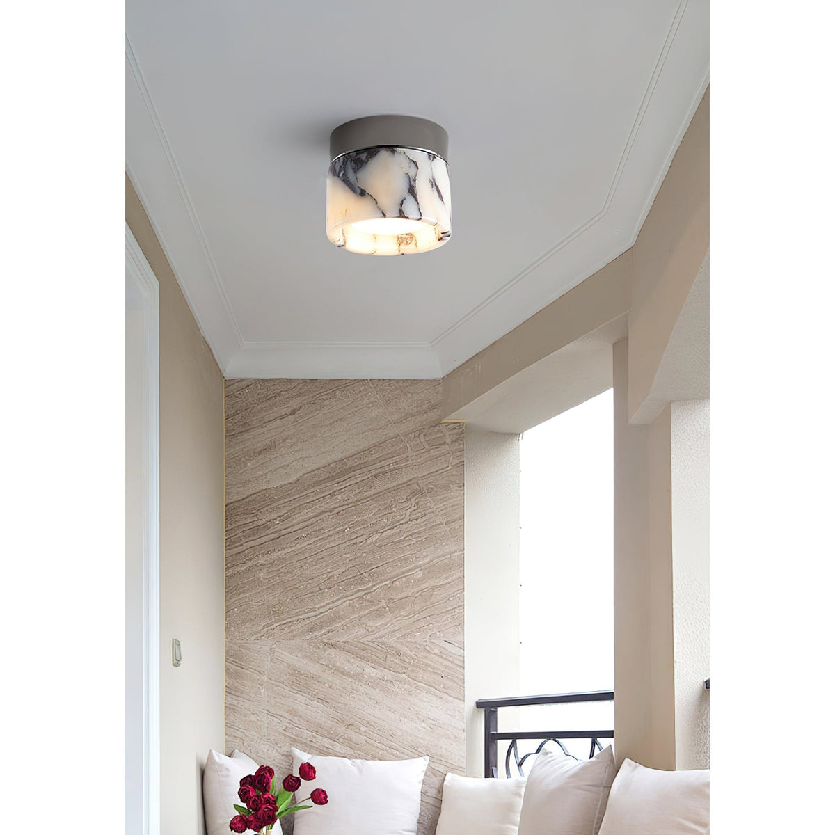 Round Marble Flush Mount Ceiling Light with Glass Shade 4.7 in – Modern Semi-Flush Fixture for Bedroom Hallway Entryway Kitchen Dining Room | Lonoma
