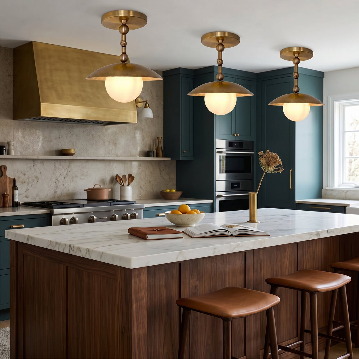 Semi-Flush Ceiling Light 10 in Brass Glass Shade Modern Fixture for Kitchen Hallway Bedroom Entryway | Lonoma