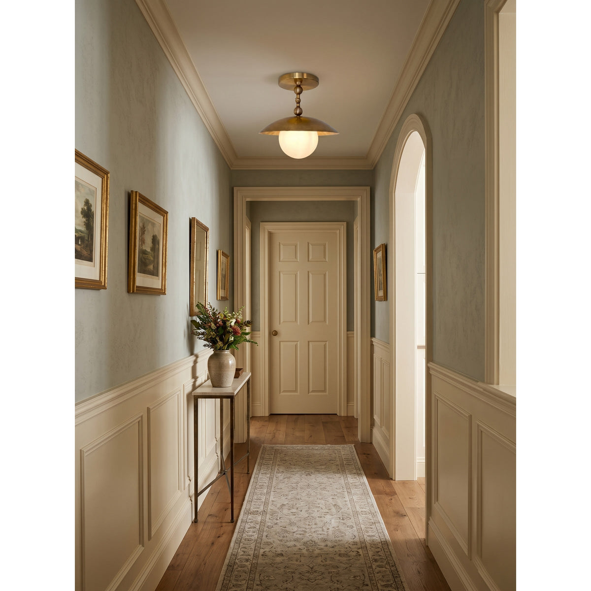 Semi-Flush Ceiling Light 10 in Brass Glass Shade Modern Fixture for Kitchen Hallway Bedroom Entryway | Lonoma