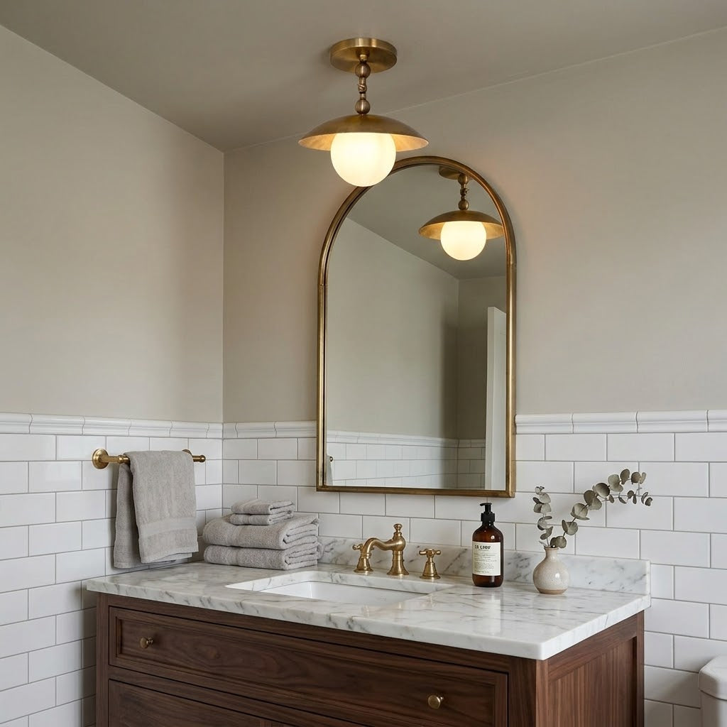 Semi-Flush Ceiling Light 10 in Brass Glass Shade Modern Fixture for Kitchen Hallway Bedroom Entryway | Lonoma