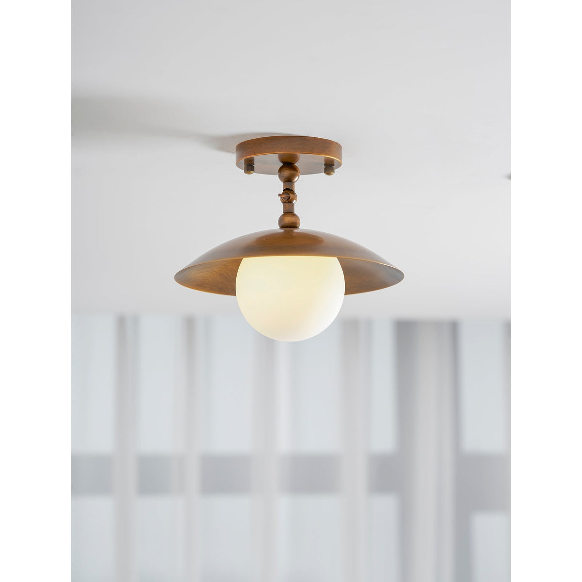 Semi-Flush Ceiling Light 10 in Brass Glass Shade Modern Fixture for Kitchen Hallway Bedroom Entryway | Lonoma