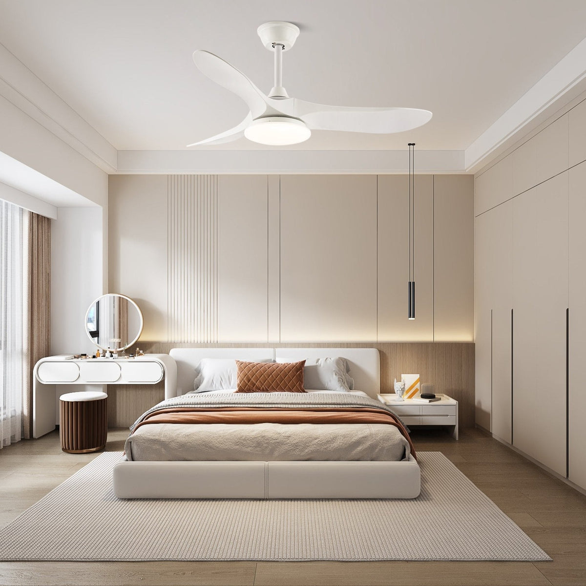 42-52 Inch Walnut & Wood Blade Ceiling Fan with Dimmable LED Light | 6-Speed Reversible DC Motor | Modern Farmhouse Indoor Fan for Bedroom | Lonoma