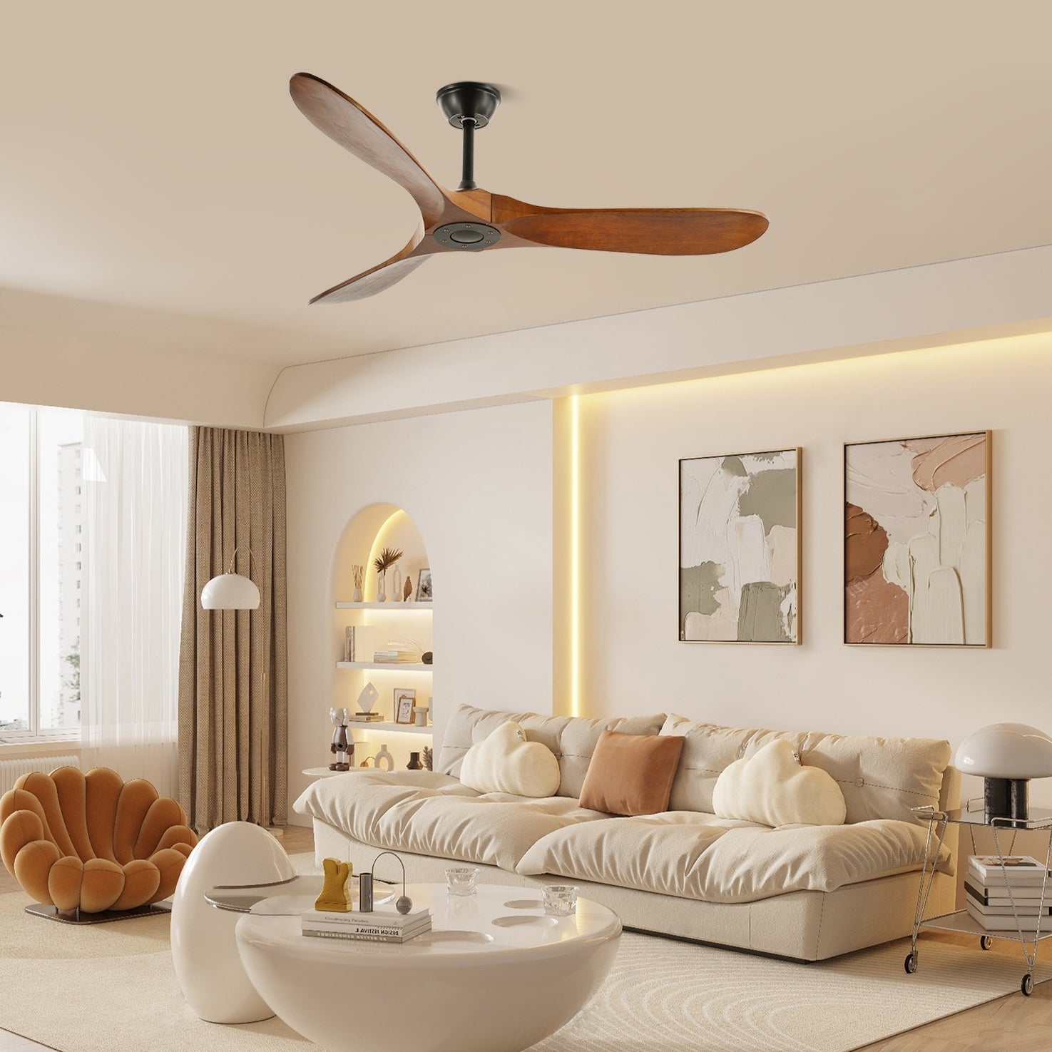 Ventilateur de Plafond Bois Naturel 6 Vitesses Silencieux Design Moderne Salon Chambre Circulation Air | Koossa