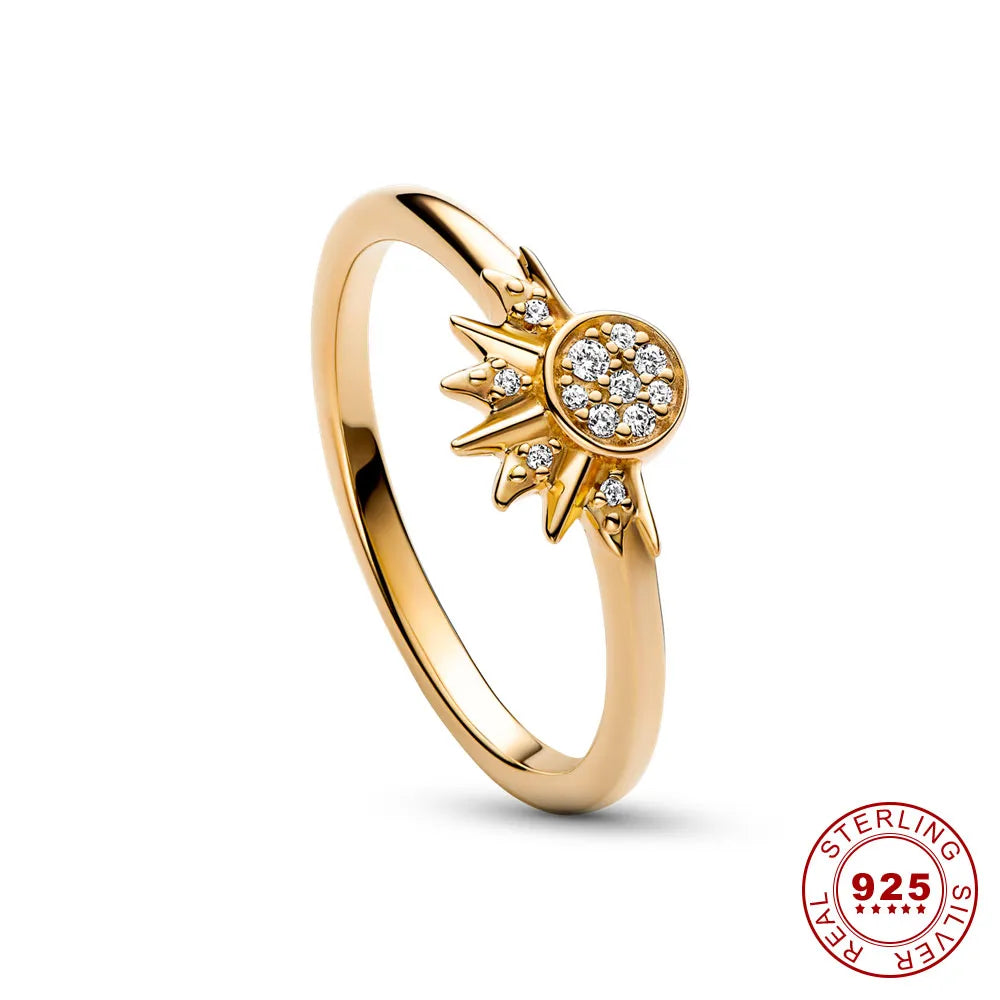 Women's Sterling Silver Sun & Moon Crystal Ring Set — Celestial Statement Ring for Special Occasions | Koossa
