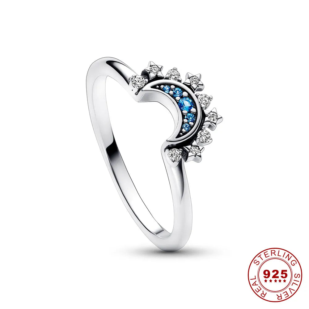 Women's Sterling Silver Sun & Moon Crystal Ring Set — Celestial Statement Ring for Special Occasions | Koossa