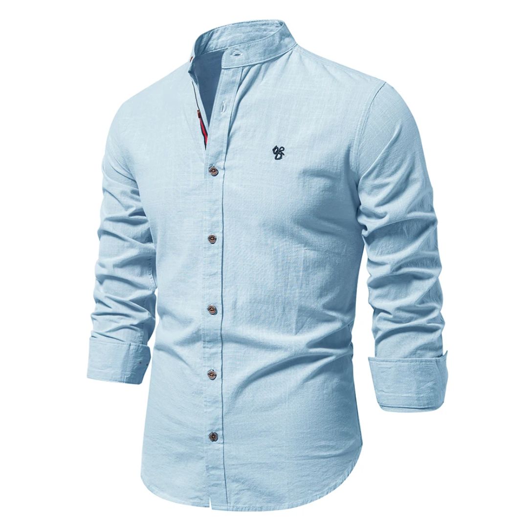 Men's Classic Long-Sleeved Shirt with Stand Collar — Smart Casual Shirt for Office & Special Occasions | Koossa