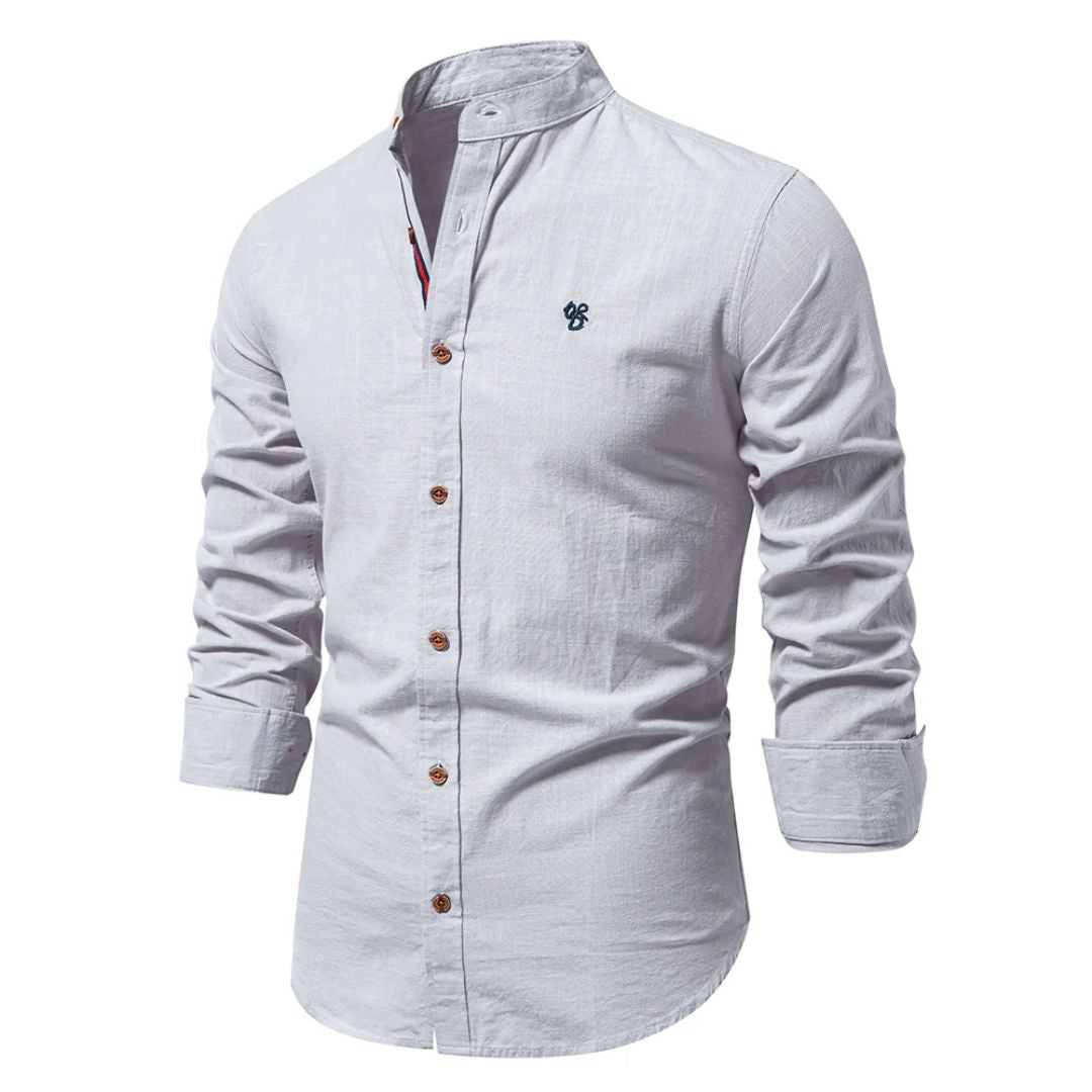 Men's Classic Long-Sleeved Shirt with Stand Collar — Smart Casual Shirt for Office & Special Occasions | Koossa