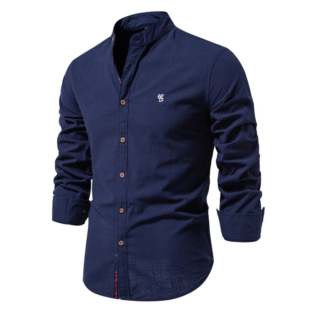 Men's Classic Long-Sleeved Shirt with Stand Collar — Smart Casual Shirt for Office & Special Occasions | Koossa