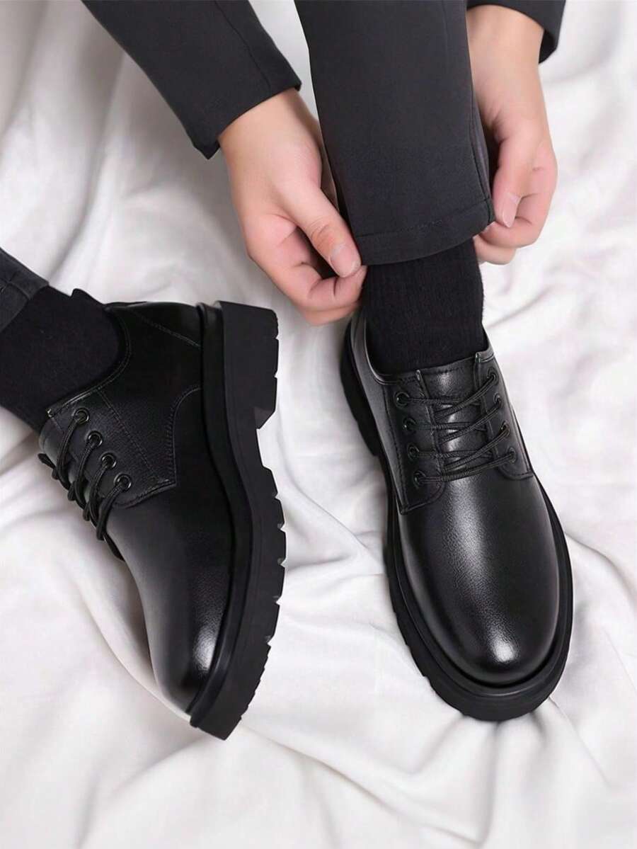 Men's Lace-Up Oxford Shoes Platform Rubber Tread Casual Dress Footwear Black Leather for Work Office Daily Street Style | Lonoma