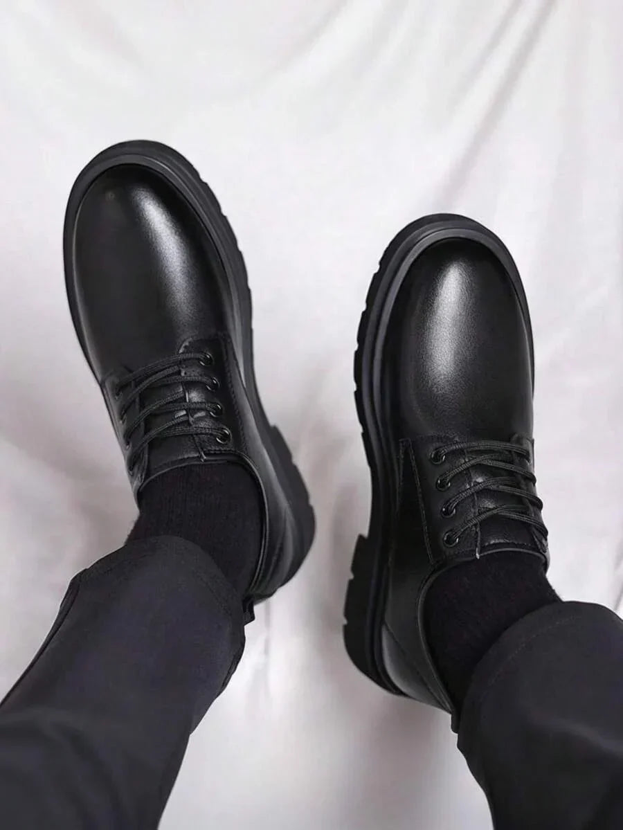 Men's Lace-Up Oxford Shoes Platform Rubber Tread Casual Dress Footwear Black Leather for Work Office Daily Street Style | Lonoma