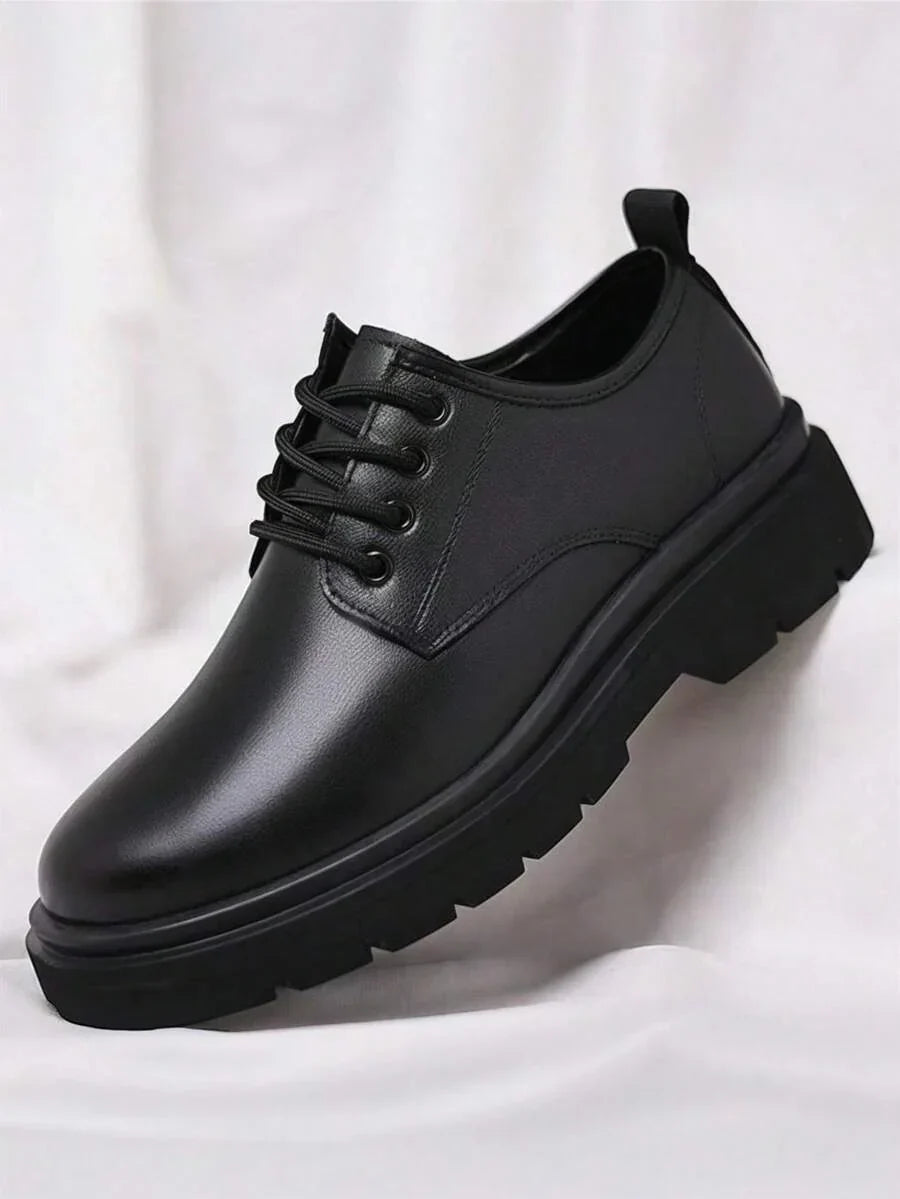Men's Lace-Up Oxford Shoes Platform Rubber Tread Casual Dress Footwear Black Leather for Work Office Daily Street Style | Lonoma