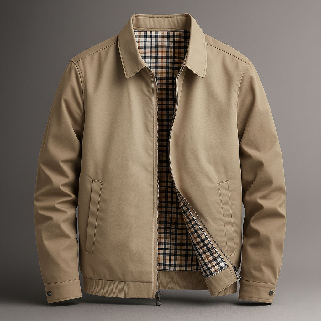 Men's Cotton Zip Jacket with Classic Collar & Side Pockets for Everyday Casual Wear | Lonoma
