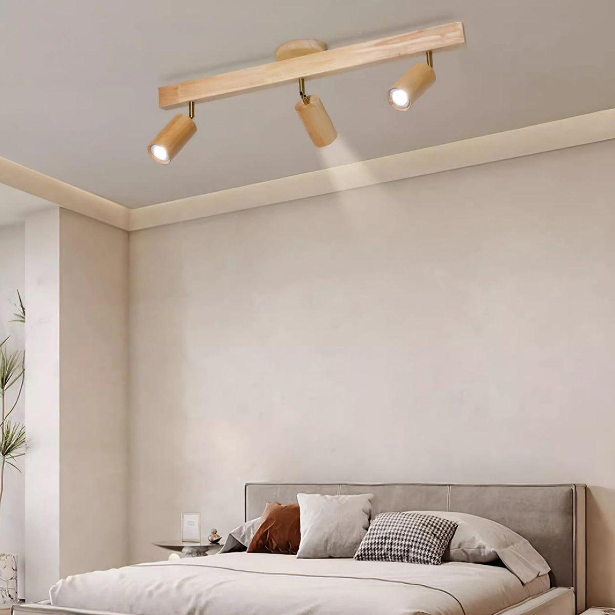 Adjustable Track Light with Wood Accent - 2/3/4/5 Spotlight Heads - Ceiling Mount LED - Warm Light for Kitchen, Hallway, Living Room | Lonoma