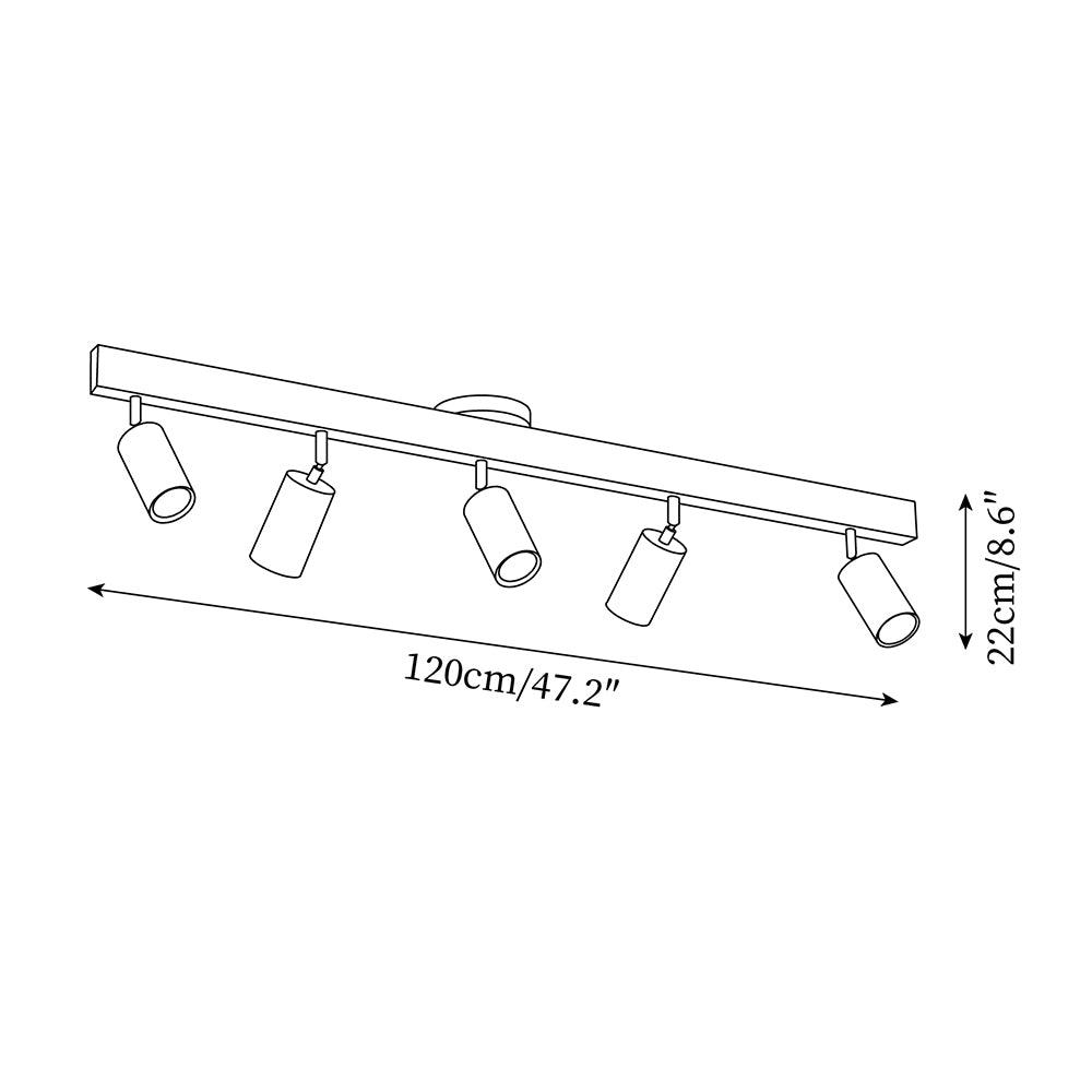 Adjustable Track Light with Wood Accent - 2/3/4/5 Spotlight Heads - Ceiling Mount LED - Warm Light for Kitchen, Hallway, Living Room | Lonoma