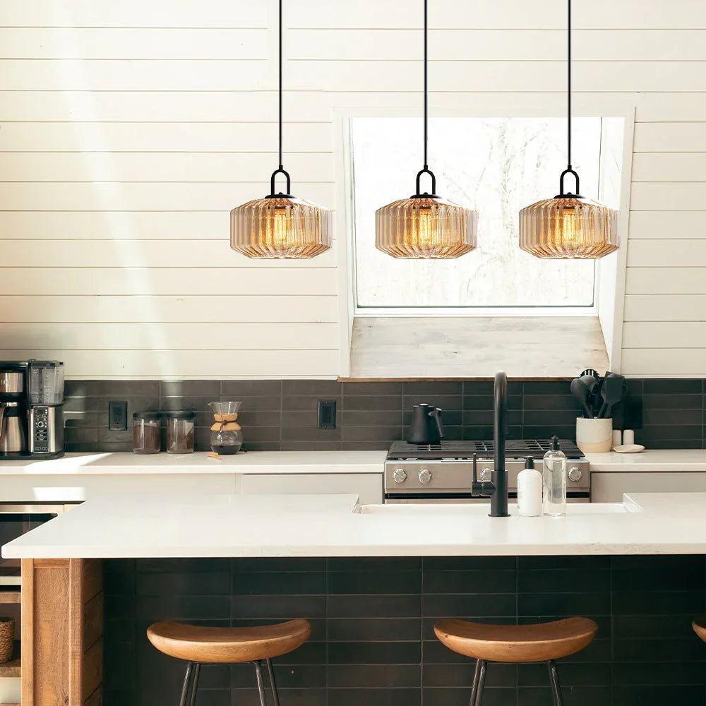 Hand-Blown Glass Pendant Light, 11 in Integrated LED Hanging Fixture for Kitchen, Dining Room, Hallway, Entryway & Bedroom Ceiling | Lonoma