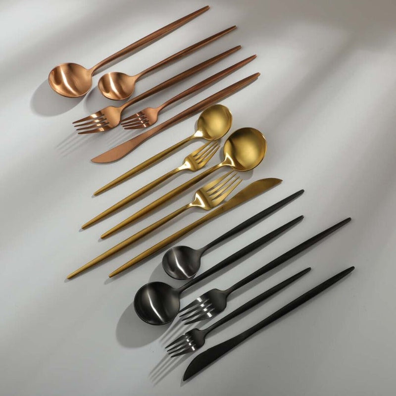 Titanium-Coated 18/10 Stainless Steel Flatware Set, Matte Silverware Service for 4 to 16, Dishwasher-Safe Forks, Knives & Spoons | Lonoma