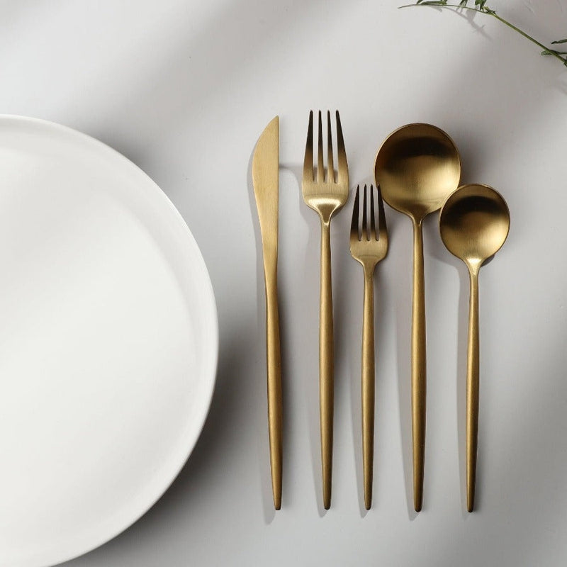 Titanium-Coated 18/10 Stainless Steel Flatware Set, Matte Silverware Service for 4 to 16, Dishwasher-Safe Forks, Knives & Spoons | Lonoma