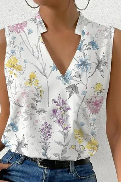 Sleeveless V-Neck Wrap Blouse in Floral & Solid Colours for Effortless Spring Elegance | Koossa